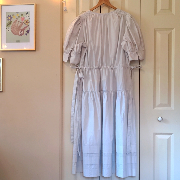 Ulla Johnson Imani Gathered Washed Cotton-Poplin Midi Dress In Dove Size 12 - Picture 4 of 9